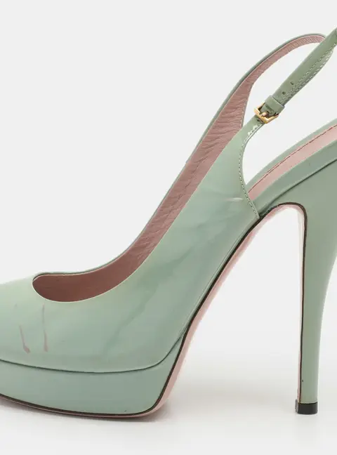 Gucci Green Patent Leather Peep-Toe Platform Slingback Pumps Size 39