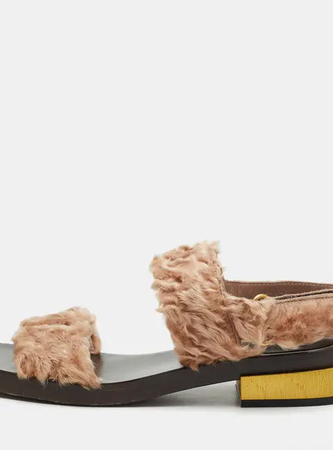 Gucci Beige Fur Slingback Sandals Size 37
