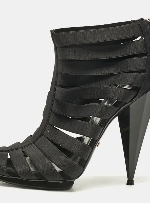 Gucci Black Elastic and Suede Strappy Ankle Booties Size 38.5