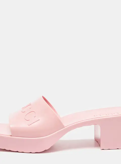Gucci Light Pink Jelly Logo Slide Sandals Size 40