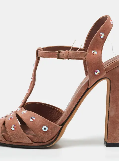 Gucci Old Rose Suede Crystal Embellished T-Strap Sandals Size 39.5