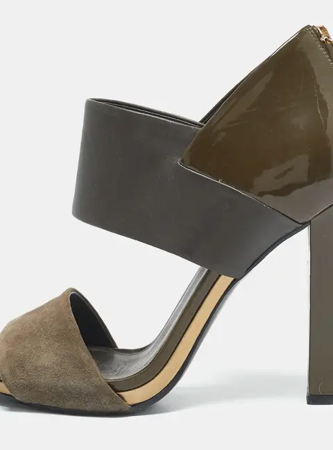 Gucci Green Patent Leather and Suede Ankle Strap Sandals Size 38.5