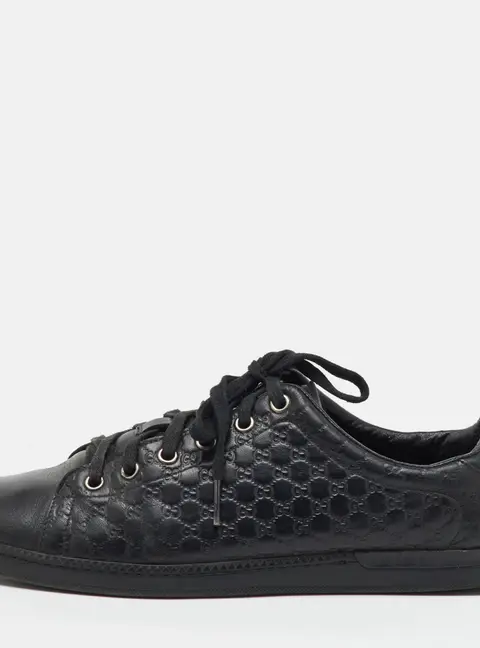 Gucci Black Microguccissima Leather Low Top Sneakers Size 38.5