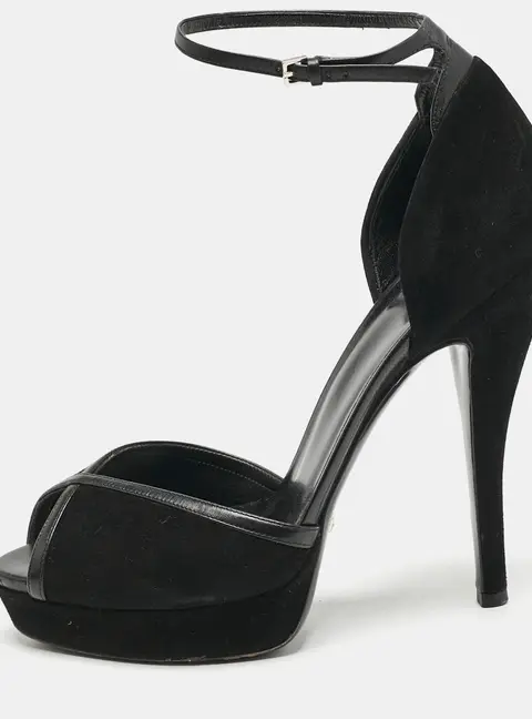 Gucci Black Suede and Leather Ankle Strap Sandals Size 39