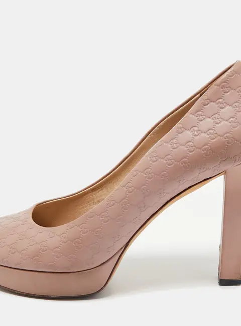 Gucci Beige Microguccissima Leather Peep Toe Platform Pumps Size 39.5