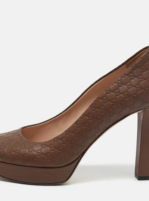 Gucci Brown Microguccissima Leather Peep Toe Platform Pumps Size 39