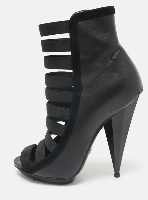 Gucci Black Leather Elastic Olimpia Open Toe Ankle Booties Size 37