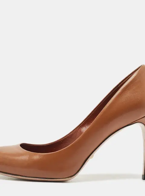 Gucci Brown Leather Round Toe Pumps Size 37