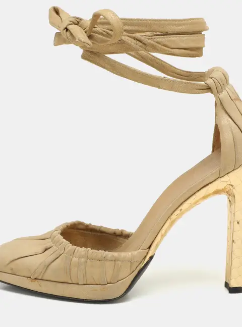Gucci Metallic Suede Ankle Wrap Pumps Size 37.5