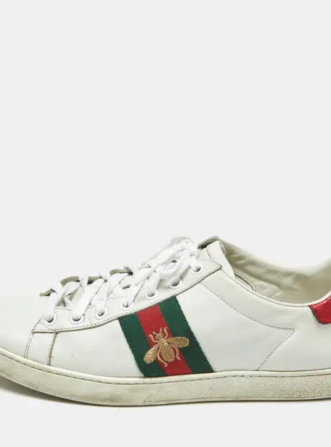 Gucci White Leather Ace Bee Embroidered Low Top Sneakers Size 38.5