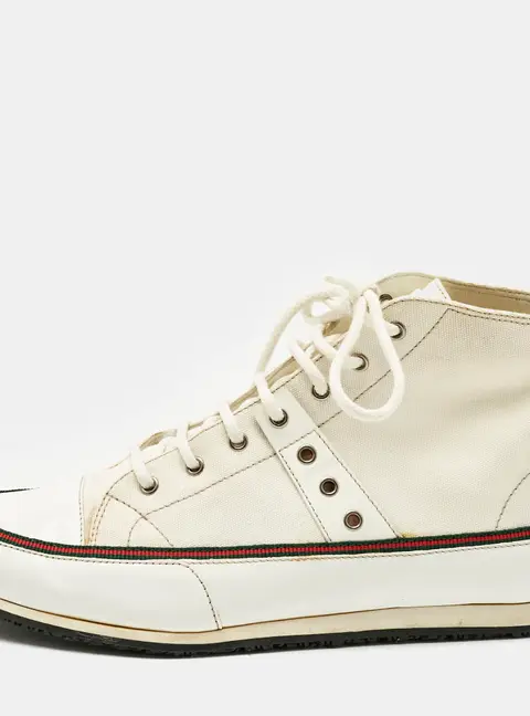 Gucci White Canvas and Leather High Top Sneakers Size 38.5