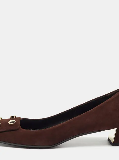 Gucci Dark Brown Suede Rivet Block Heel Pumps Size 39.5