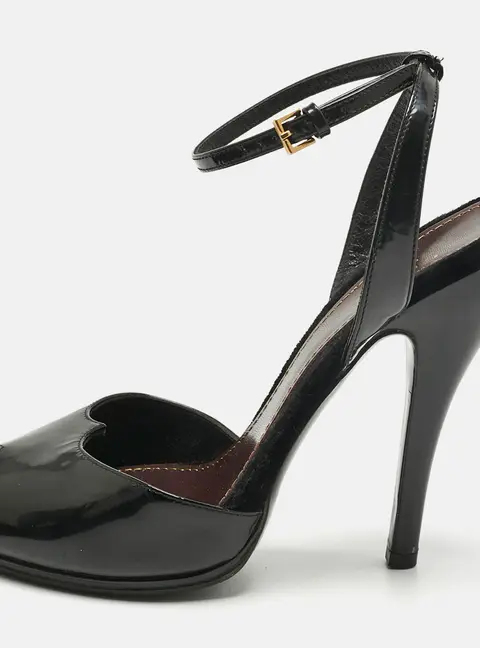 Gucci Black Patent Leather Peep Toe Ankle Strap Sandals Size 37.5