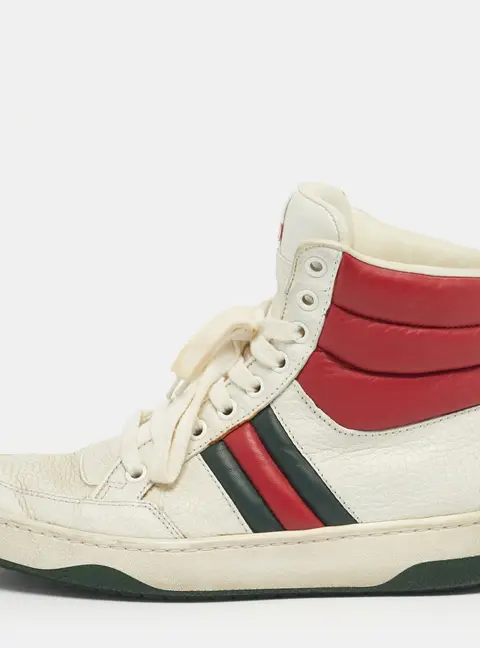 Gucci White/Red Leather New Praga Karibu Web High Top Sneakers Size 37
