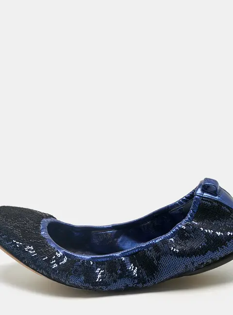 Gucci Metallic Blue Leather and Sequins Embellish Scrunch Ballet Flats Size 39
