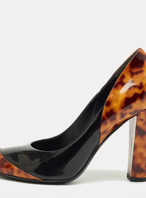 Gucci Brown/Black Patent Leather Block Heel Pumps Size 36