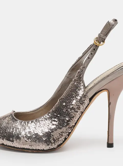 Gucci Silver Sequins Slingback Pumps Size 36