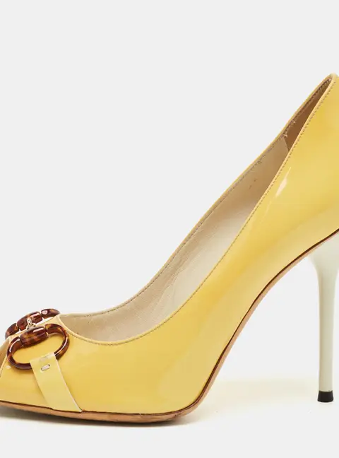 Gucci Yellow Leather Jolene Peep Toe Pumps Size 39.5