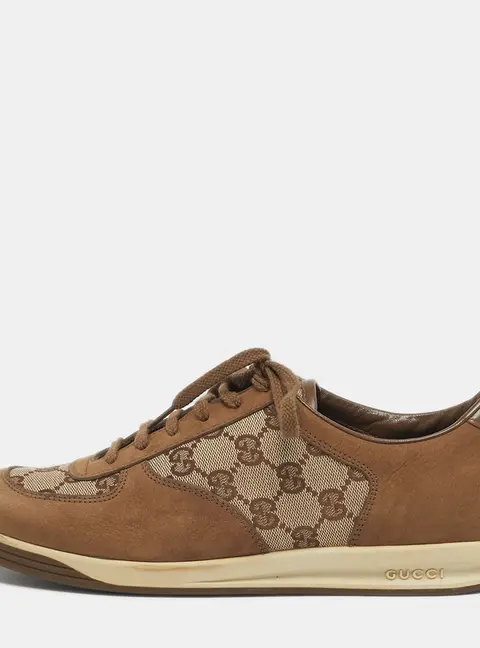 Gucci Brown/Beige GG Canvas and Suede Web Lace Up Sneakers Size 39