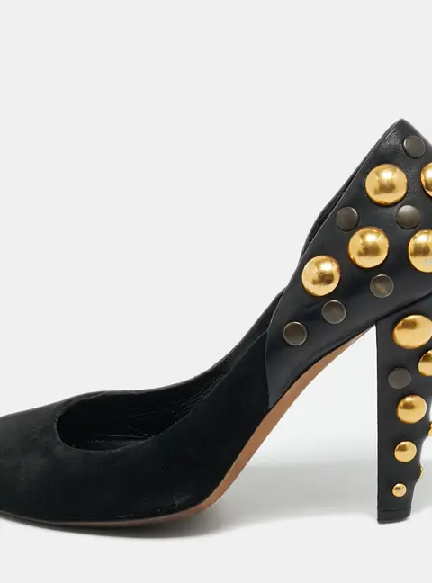 Gucci Black Leather and Suede Stud Embellishment Pumps Size 37