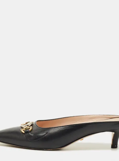 Gucci Zumi Interlocking G Size 36.5 Black Leather Mules
