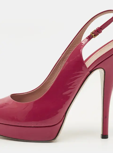 Gucci Size 39.5 Red Patent Leather Peep Toe Slingback Pumps