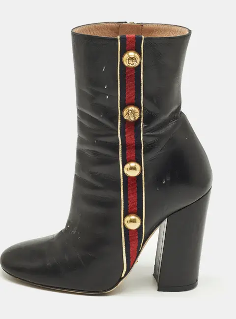 Gucci Carly Malaga Size 36 Black Leather Ankle Length Boots