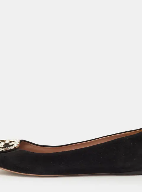 Gucci Interlocking G Size 40.5 Black Crystal Embellished Suede Ballet Flats