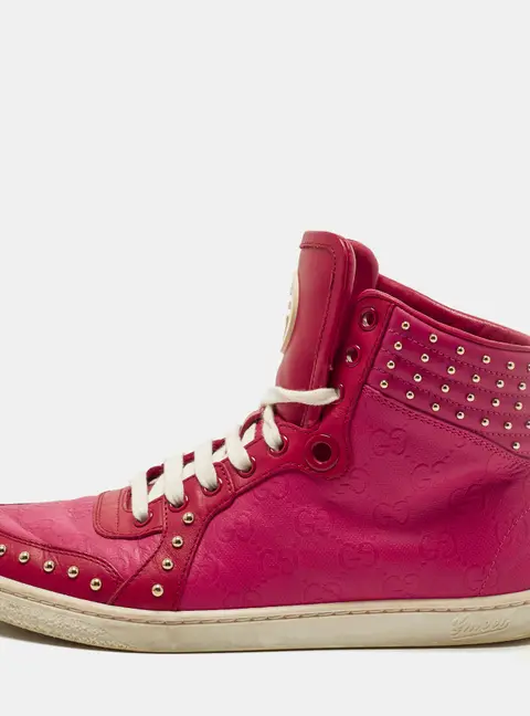 Gucci Dapper Dan Size 37.5 Red/Purple Canvas and Leather High Top Sneakers