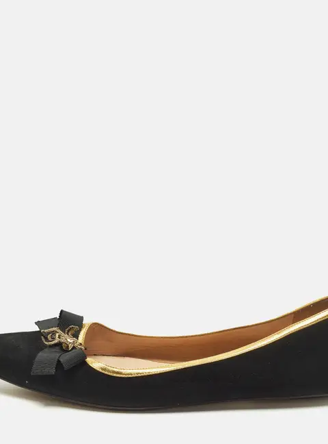 Gucci Size 40.5 Black Leather and Suede  Bee Bow Embellished Pointed Toe Ballet Flats