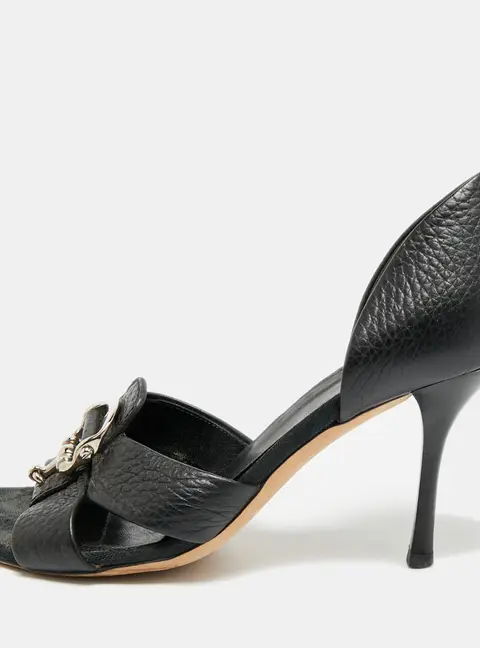 Gucci Horsebit Size 36.5 Black Leather D'orsay Open Toe Pumps