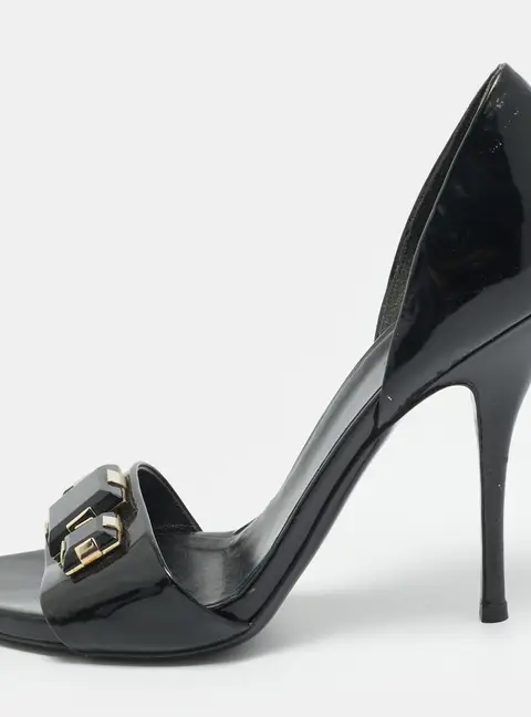 Gucci Size 39 Black Patent Leather Crystal Embellished Sandals