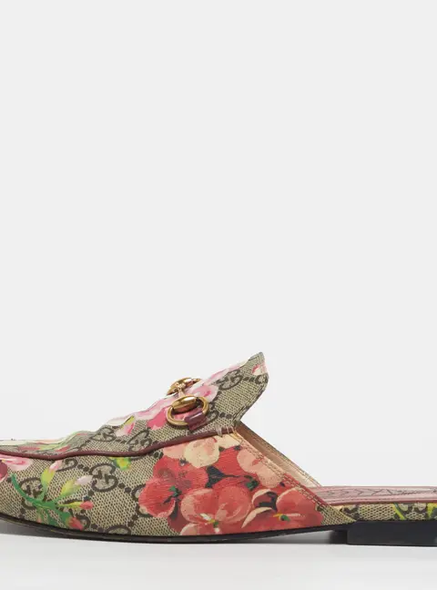 Gucci Size 37 Multicolor Blooms Printed GG Canvas Princetown Mules