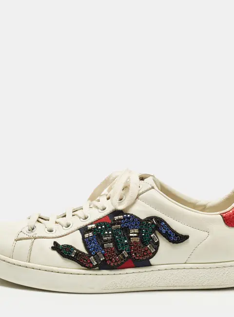Gucci Ace Size 37.5 White Leather Lace Up Sneakers