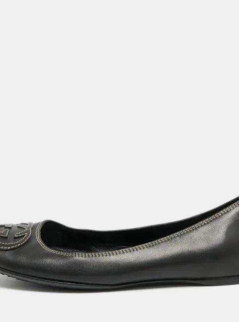 Gucci Interlocking GG Size 35.5 Black Leather Ballet Flats