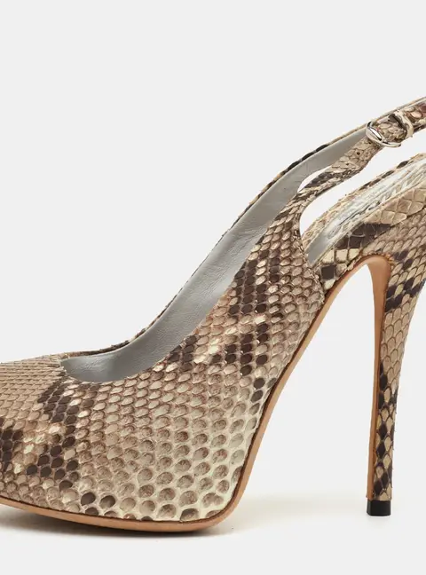 Gucci Sofia Size 36 Grey/Brown Python Leather Peep Toe Platform Slingback Sandals