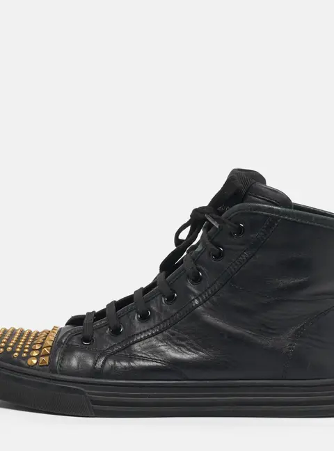 Gucci California Size 38.5 Black Leather Studded High Top Sneakers