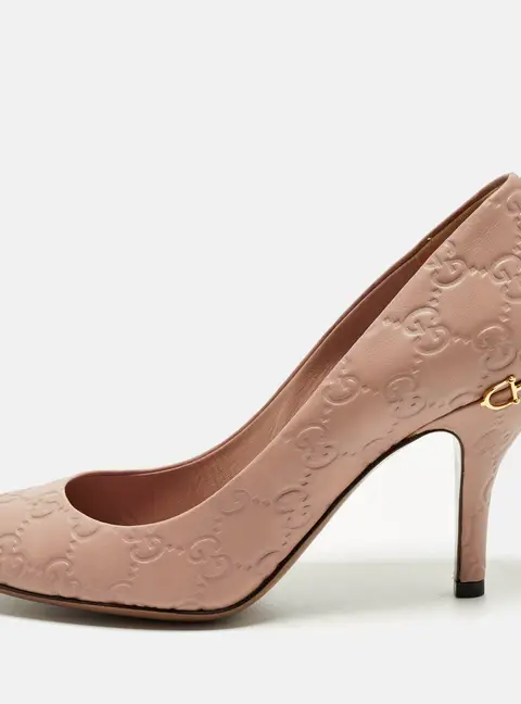 Gucci Guccissima Size 37.5 Pink Leather Horsebit Heel Pumps