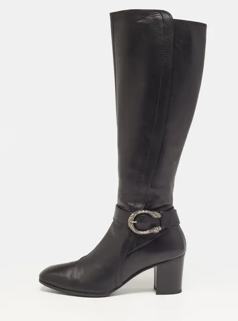 Gucci Elizabeth Size 39 Black Leather Knee Length Boots