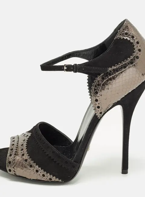 Gucci Size 40 Black/Metallic Leather and Suede D'orsay Pumps