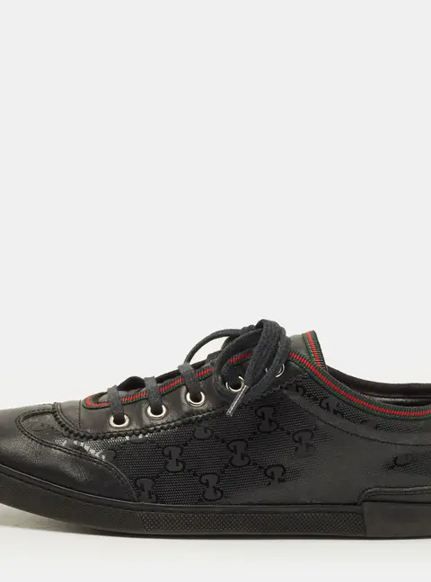 Gucci imprime Size 39 Black Leather and PVC GG Low Top Sneakers