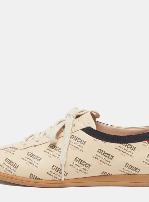 Gucci Falacer Invite Print Size 36.5 Beige Leather Low Top Sneakers
