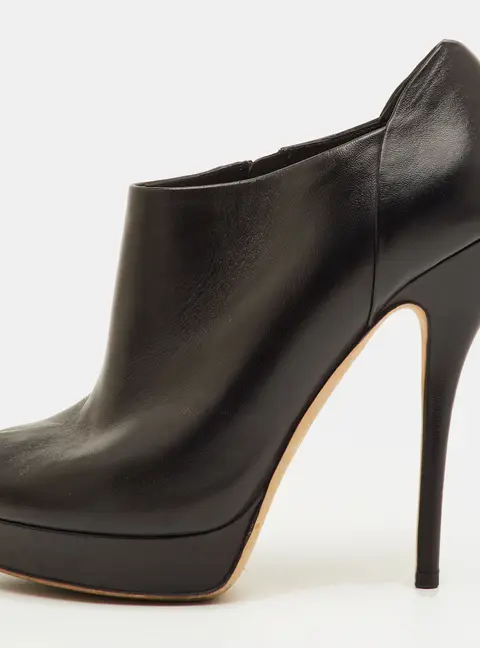 Gucci Size 38 Black Leather Peep Toe Platform Ankle Length Boots