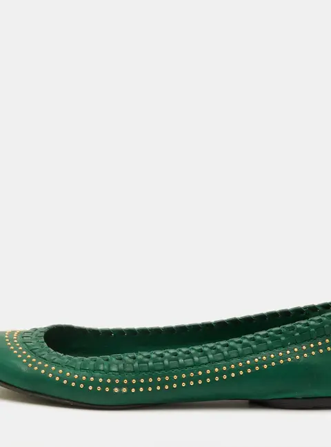 Gucci Studded Size 38.5 Green Leather Ballet Flats