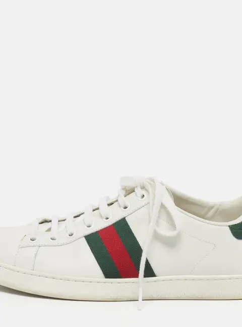 Gucci Ace Size 39.5 White Croc Embossed Leather and Leather Lace Up Sneakers