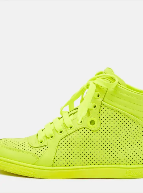 Gucci Coda  Neon  Size 36 Green Perforated Leather High Top Sneakers