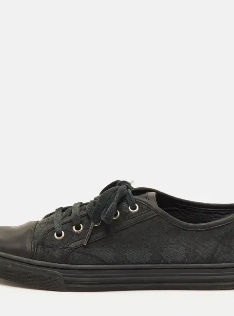 Gucci Size 39 Black GG Canvas and Leather Low Top Sneakers