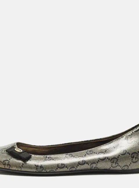 Gucci Size 38 Grey Monogram GG Coated Canvas Ballet Flats