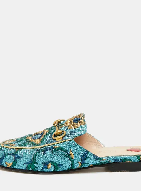 Gucci Princetown Size 35 Multicolor Brocade Fabric Mules