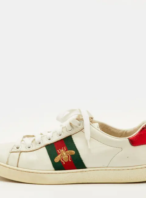 Gucci Ace Bee Embroidered Size 36.5 White Leather Low Top Sneakers